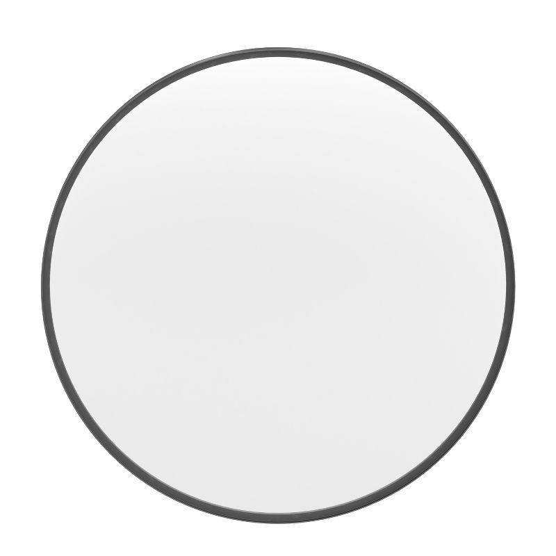 Merrick Lane Monaco 27.5" Round Accent Wall Mirror in Black with Metal Frame for Bathroom, Vanity, Entryway, Dining Room, & Living Room