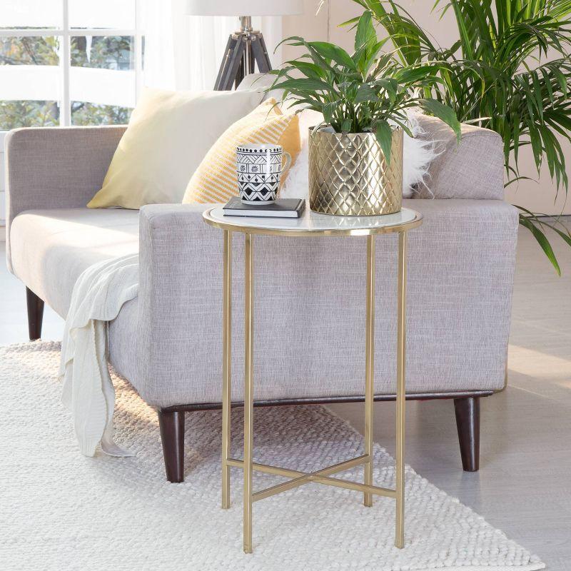 Elliott Round White Marble and Gold Metal Side Table