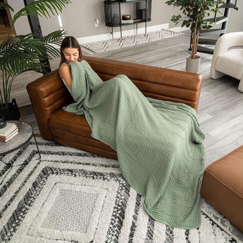 Sage Twin-Sized Ultra-Soft Muslin Cotton Cooling Throw