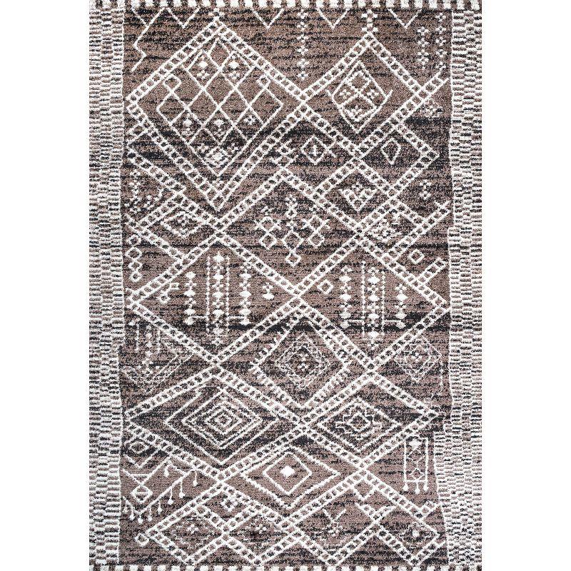 Ivory and Brown Moroccan-Inspired Easy-Care Area Rug