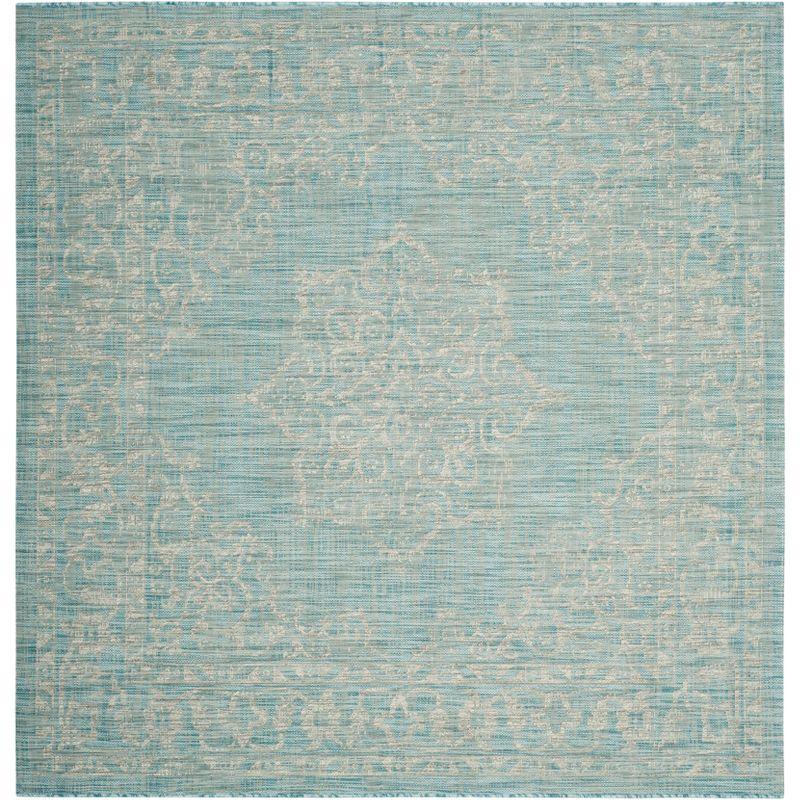 Courtyard CY8481 Power Loomed Indoor/Outdoor Area Rug - Aqua/Grey - 6'7"x6'7" - Safavieh.