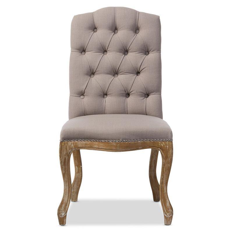 Hudson Weathered Oak Finish and Fabric Button Tufted Upholstered Dining Chair Beige - Baxton Studio: French Country Cottage Style