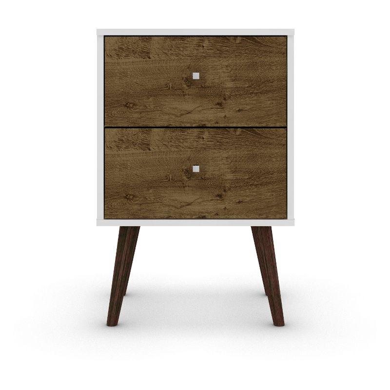 Liberty 2.0 White/Rustic Brown Mid-Century Modern Nightstand with Storage