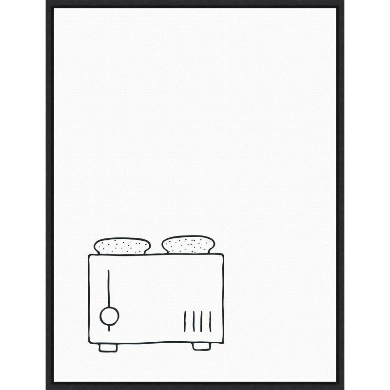 Minimalist Black and White Toaster Line Drawing Framed Canvas Art