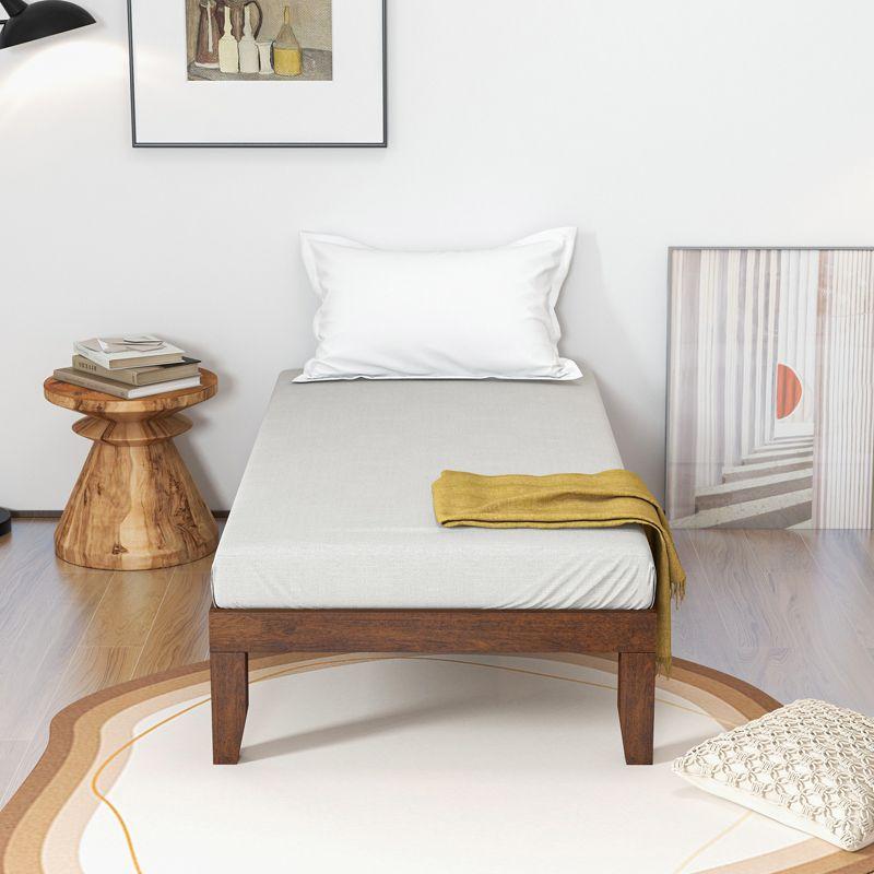 Costway Twin Wooden Platform Bed 14'' Slats Support Mattress Foundation Brown Cherry