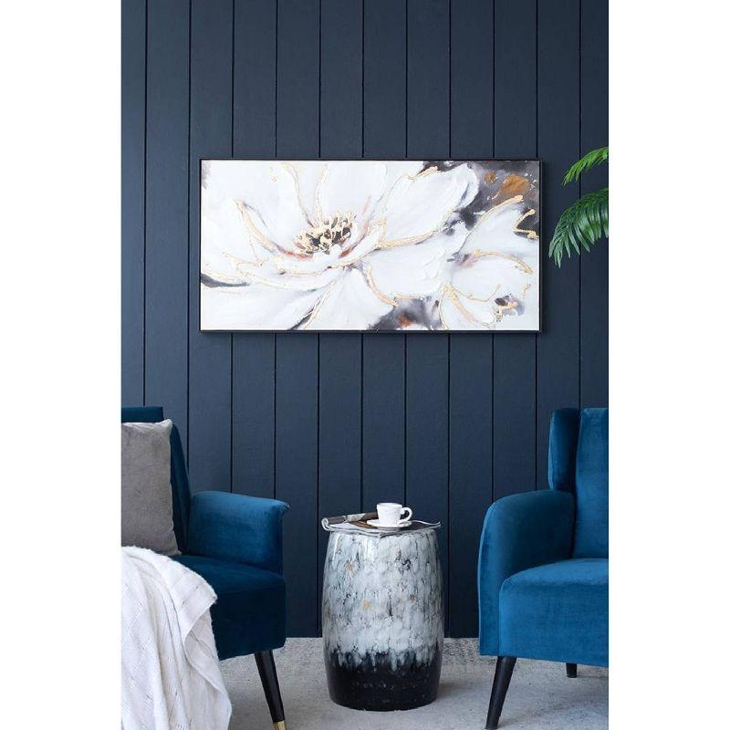A&B Home Blooming Floral Framed Hand-Painted Wall Art - 24.5"W X 48"H X 2“L - Black Frame - Cream/Gray