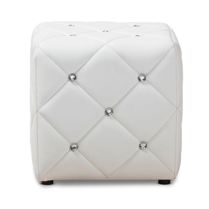 Stacey 14" White Tufted Faux Leather Compact Ottoman