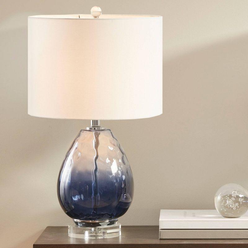 510 Design Borel Glass Table Lamp Dark (Includes LED Light Bulb) Blue : Modern Drum Shade, 1-Way Switch, 24.25" H