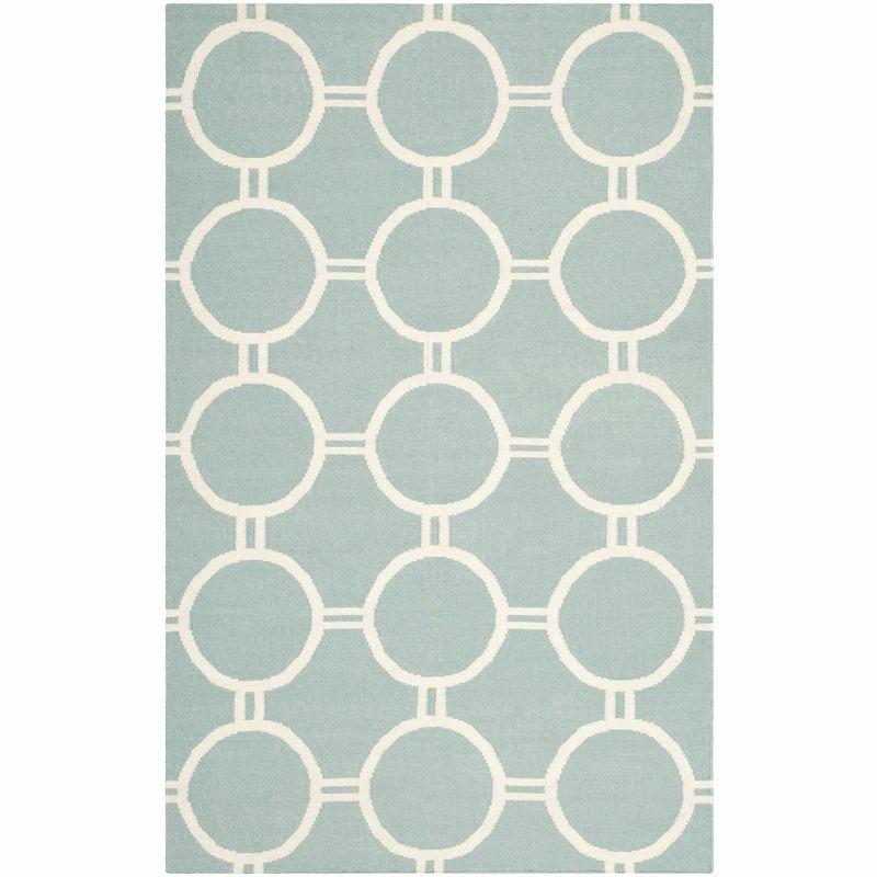 Handmade Light Blue and Ivory Wool Geometric Area Rug