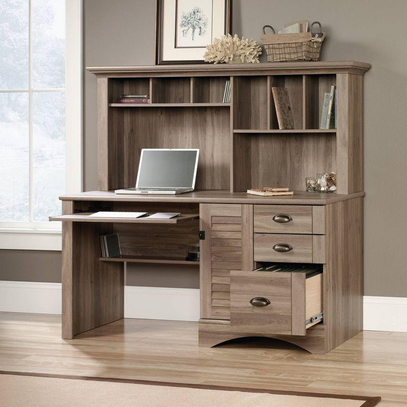 Salt Oak Engineered Wood Computer Desk with Hutch and Drawers