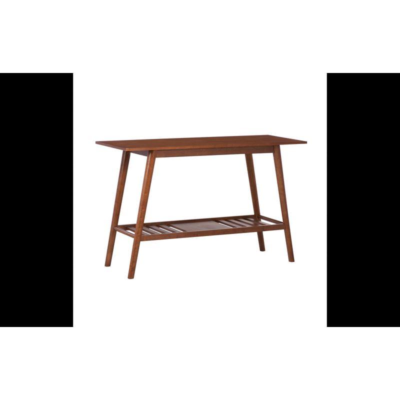 Linon 48" Charlotte Mid-Century Modern Wood Console Table With Bottom Storage Shelf Brown: Rubberwood Frame, MDF Surface