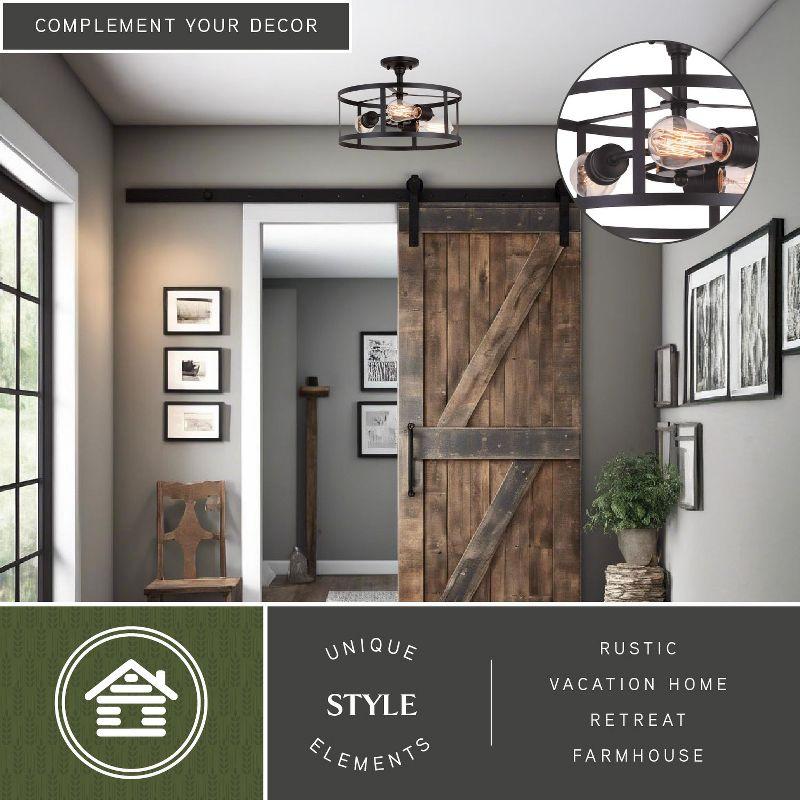 VAXCEL Akron 15-in W Bronze Farmhouse Round Cage Semi Flush Mount Ceiling Light