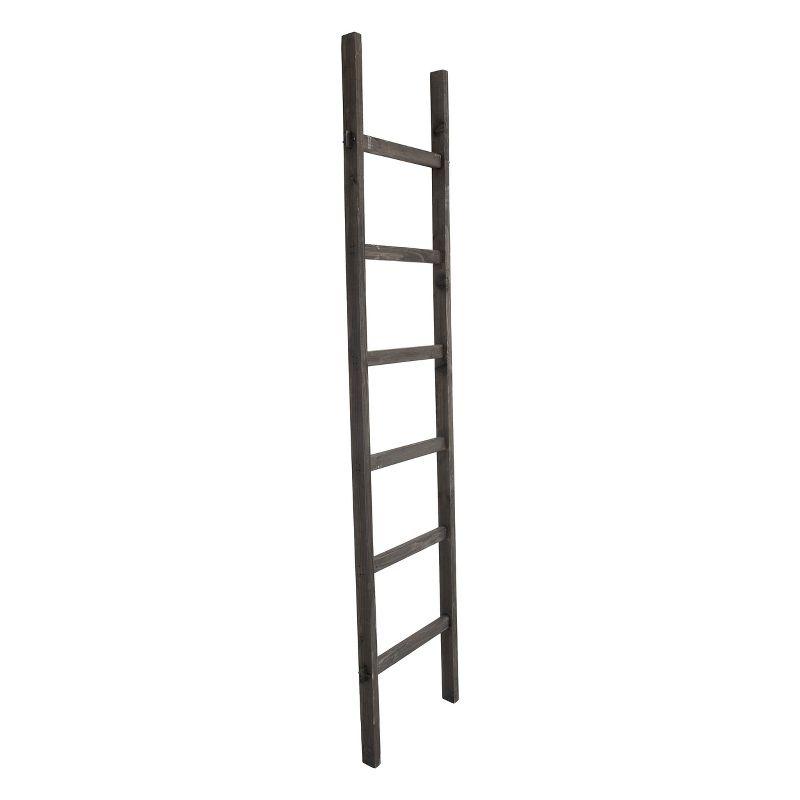 Storied Home Wood Blanket Ladder Black: Fir Wood 6-Rung Decorative Wall Ladder, No Assembly Required