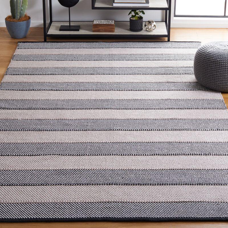 Modern Boho-Chic 6' x 9' Black Stripe Wool-Cotton Rug