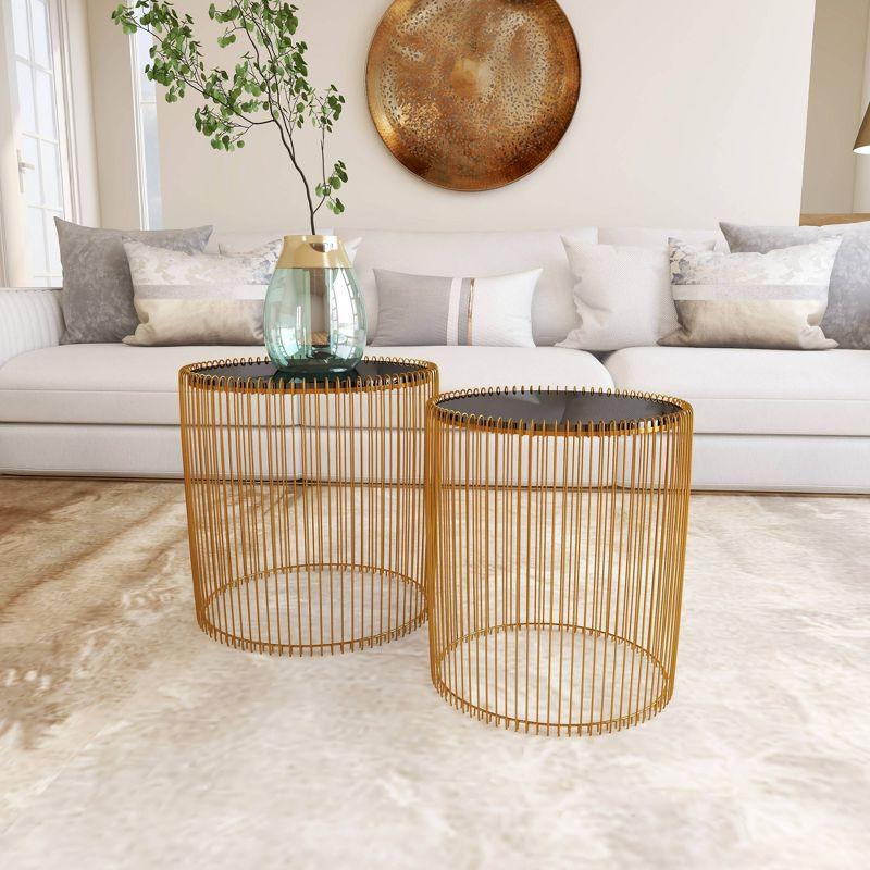 Set of 2 Metal and Glass Round Accent Tables Gold - Olivia & May: No Assembly, Indoor Use, Contemporary Style