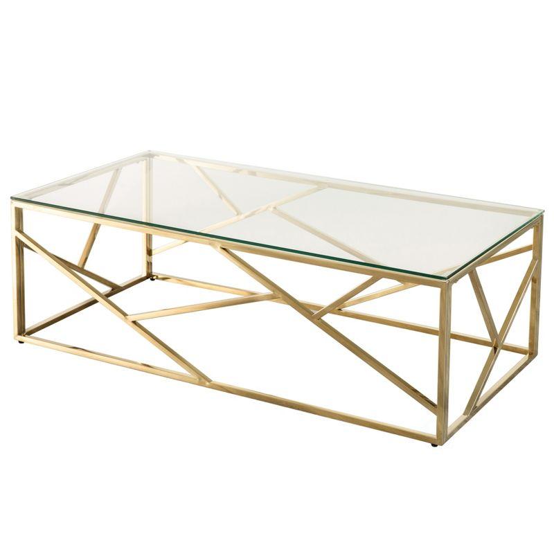 Fabulaxe Decorative Rectangular Glass Top Metal Modern Coffee Table