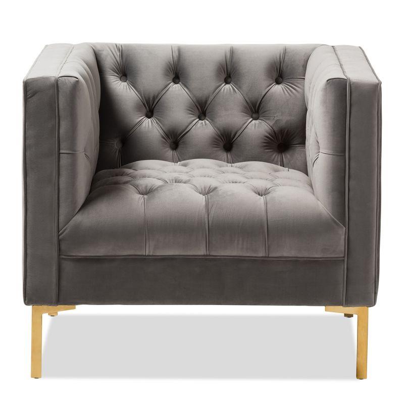 Zanetta Luxe and Glamour Velvet Upholstered Gold Finished Lounge Chair Gray - Baxton Studio