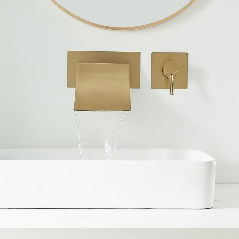 Brushed Gold Wall-Mount Waterfall Bathroom Faucet with Lever Handle