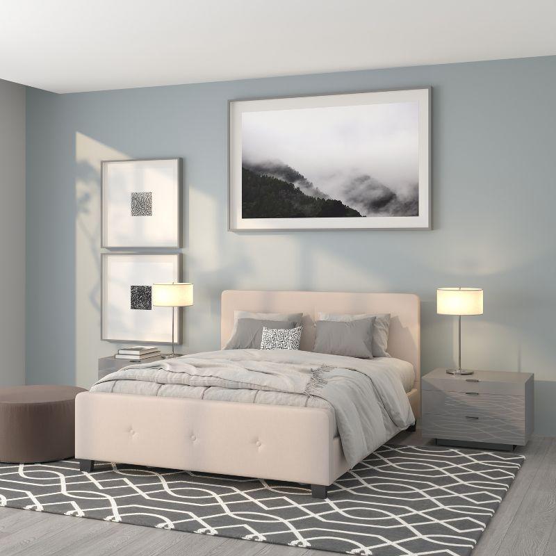 Flash Furniture Tribeca Queen Size Tufted Upholstered Platform Bed in Beige Fabric
