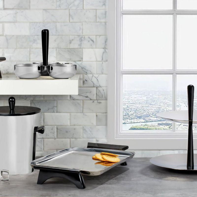 Nambe Circa Ice Bucket with Tongs, Stainless Steel with Black Resin Handles, Keeps Ice Cold, Barware Essential, for Home, Outdoor, Restaurant Use