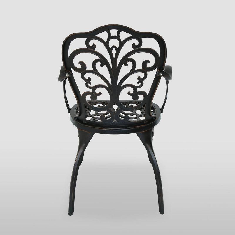 Viga 2pk Cast Aluminum Dining Chair - Shiny Copper - Christopher Knight Home: Weather-Resistant, Fixed Arms, 250lb Capacity