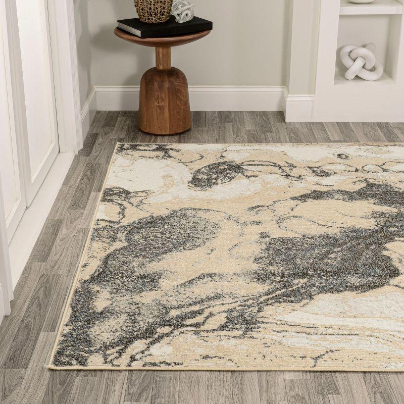 3' x 5' Marmo Abstract Marbled Modern Area Rug, Gold/Gray - JONATHAN Y