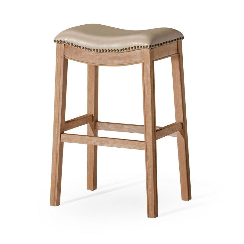 Maven Lane Adrien Saddle Counter Stool in Wood Finish w/ Wheat Fabric Upholstery