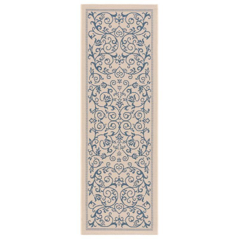 Handmade Rectangular Natural/Blue Synthetic Easy Care Rug