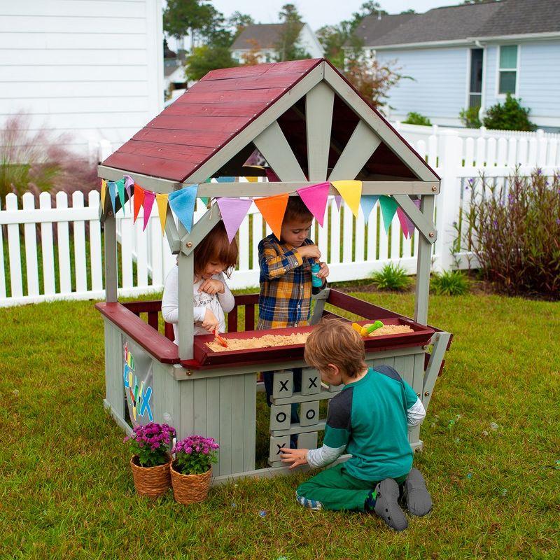 Cedar Wood Kids Outdoor Playhouse with Sandbox and Tic Tac Toe