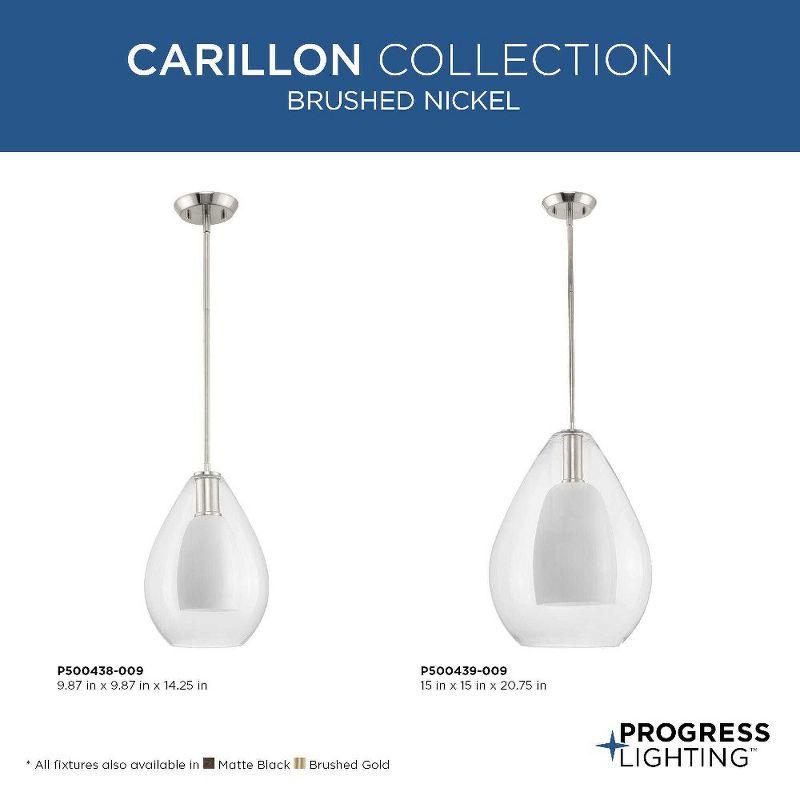 Progress Lighting Carillon 1-Light Pendant, Brushed Nickel, Clear and Opal Glass Shade