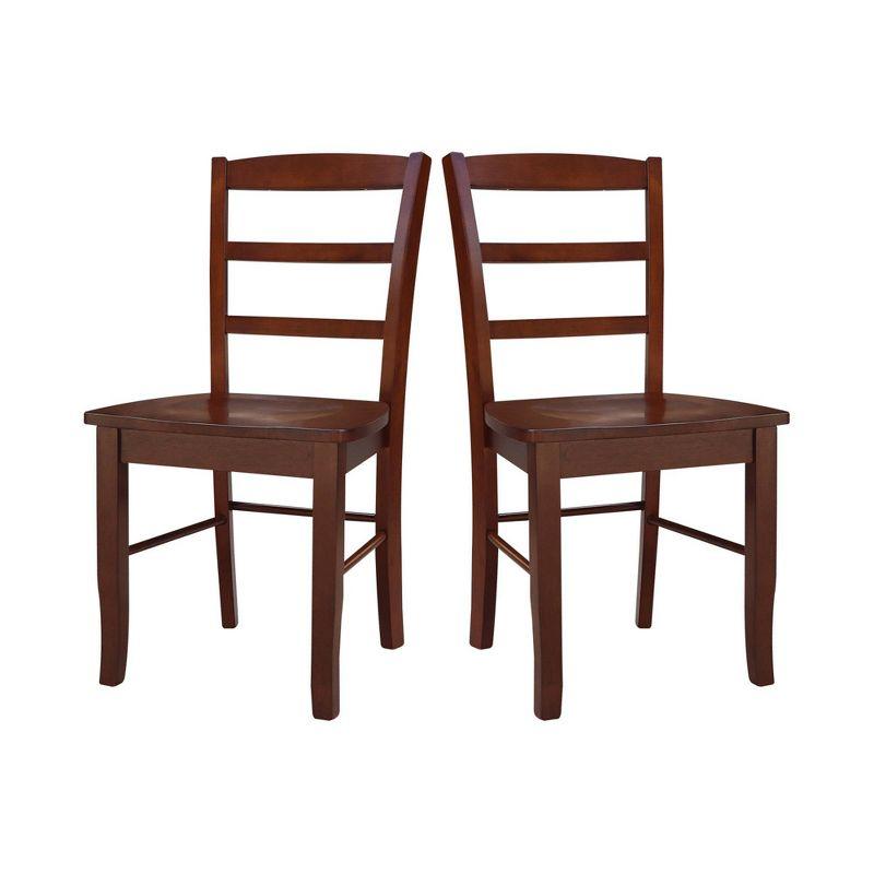 Set of 2 Madrid Ladderback Chairs Espresso - International Concepts: Rubberwood Frame, Mid-Century Modern Style