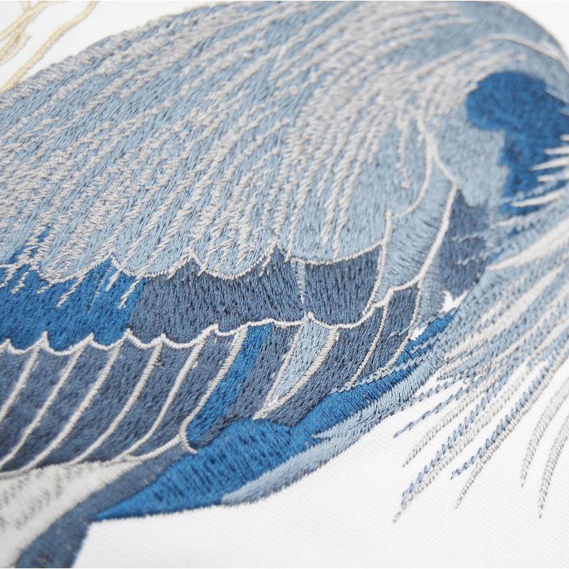 Blue Heron Embroidered Coastal Outdoor Square Pillow