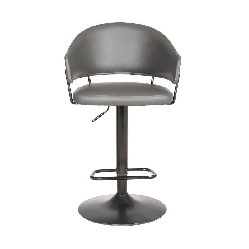 Gray Faux Leather Adjustable Swivel Barstool with Black Metal Base