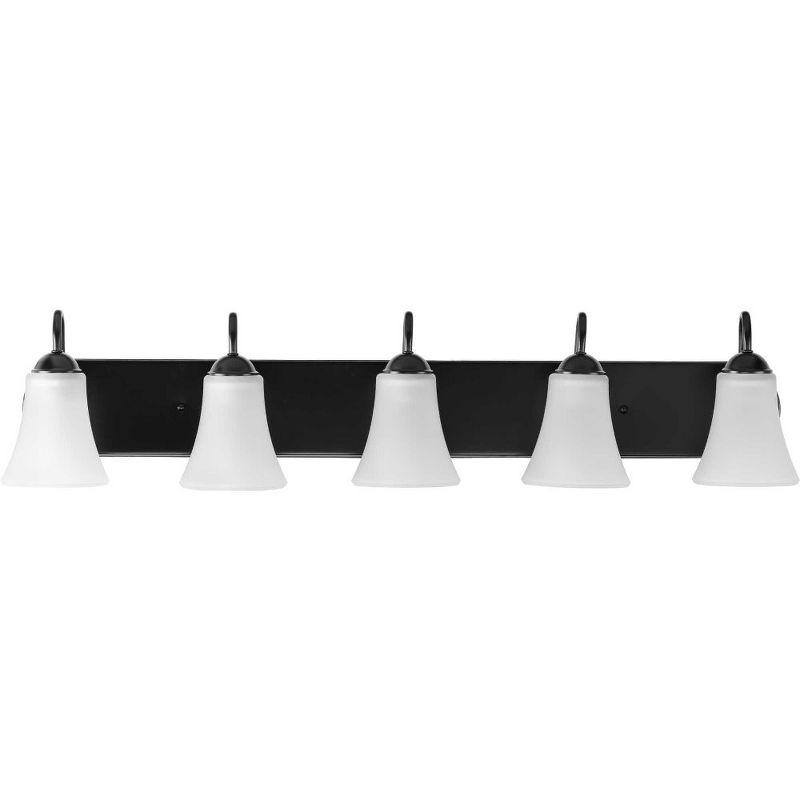 Progress Lighting Classic 5-Light Bath Vanity in Black, Bell-Shaped Glass Shades