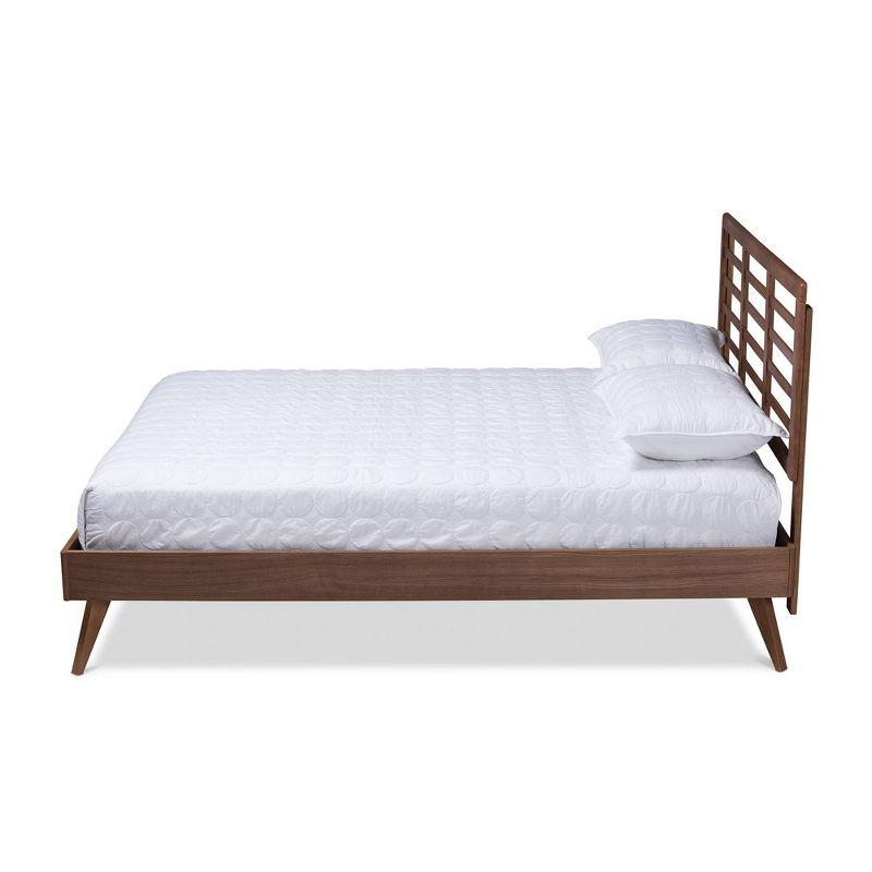 Calisto Walnut Brown Mid-Century Modern Queen Platform Bed with Slatted Headboard