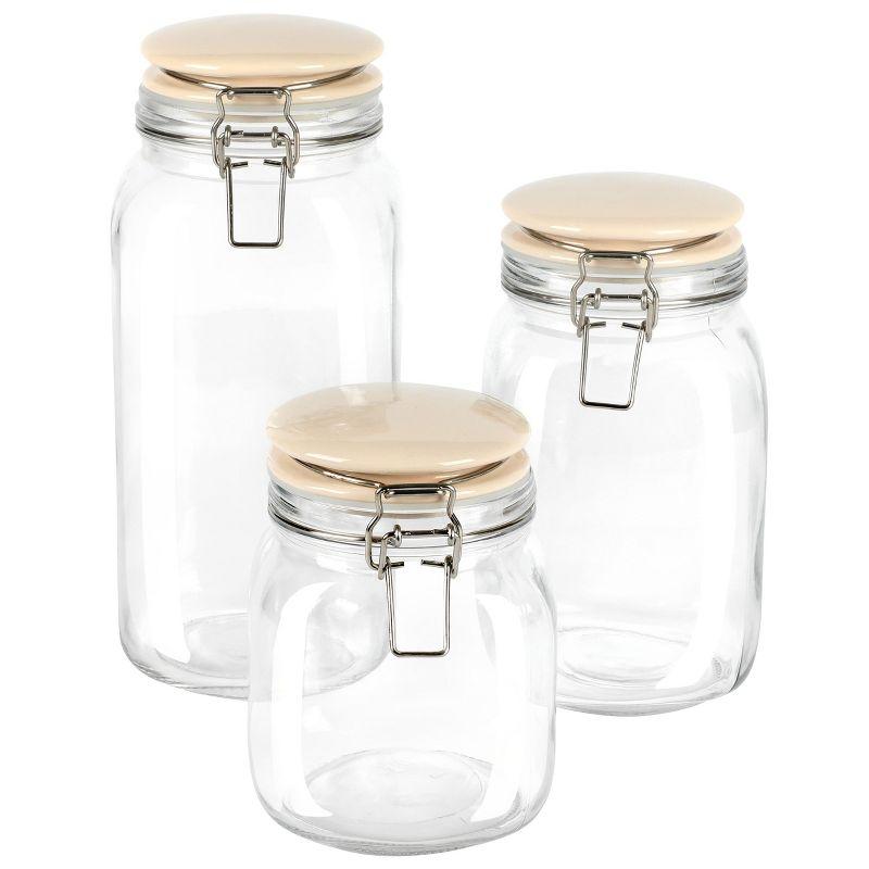 Rindleton 3-Piece Glass Canister Set with Off-White Ceramic Lids