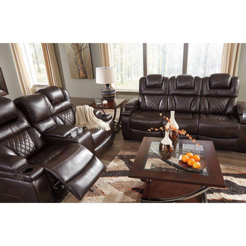 Brown Faux Leather Tufted Reclining Loveseat with Cup Holder