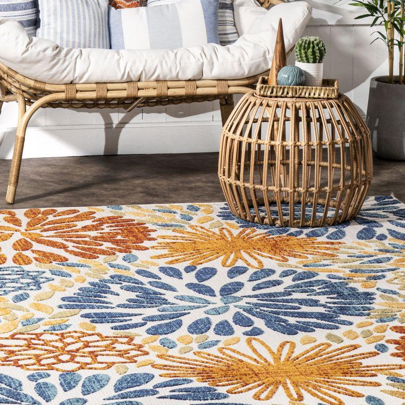 Reversible Square Blue Floral Easy Care Area Rug