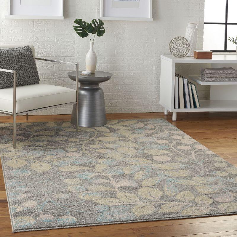 Nourison Tranquil 4' X 6' Grey/Beige Area Rug Contemporary Botanical Vine and Bloom by Nourison