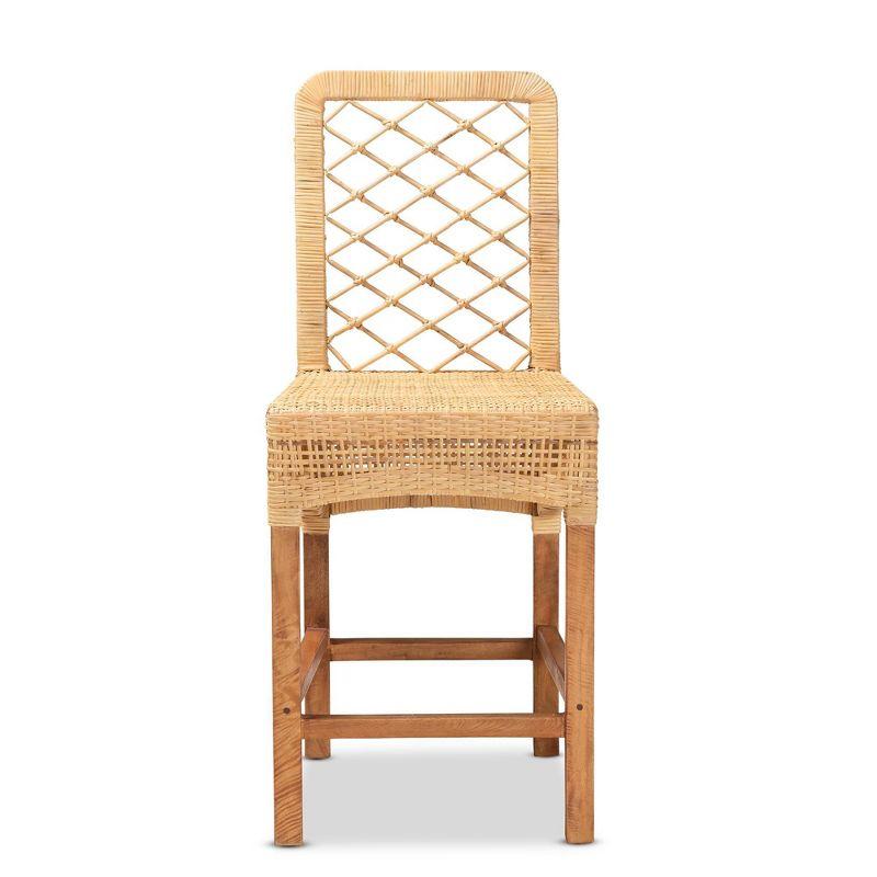 bali & pari Moscow Rattan and Wood Counter Height Barstool Natural/Walnut: Bohemian Style, Mango Frame, No Assembly Required