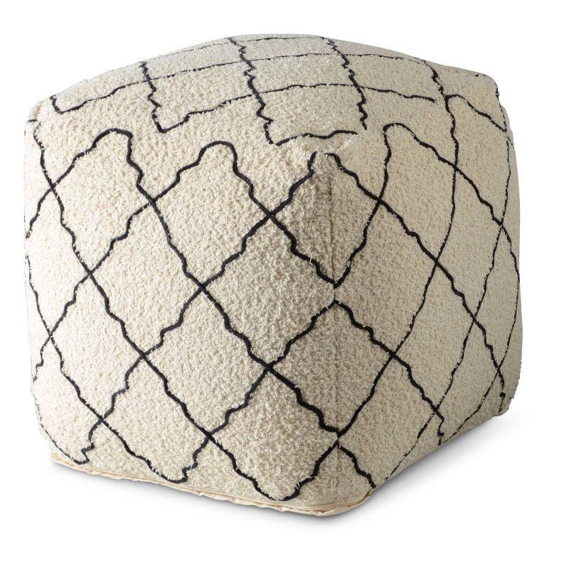 Lattice Square Pouf Cream/Black - Steve Silver Co.