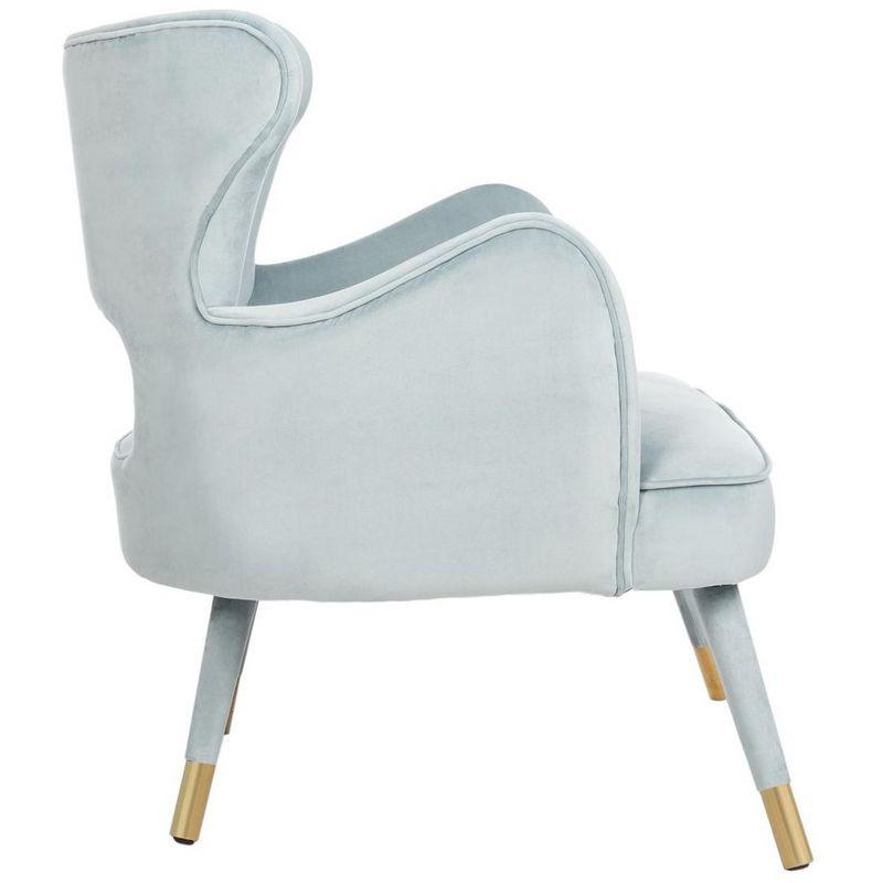 Slate Blue Velvet & Gold Wingback Transitional Accent Chair