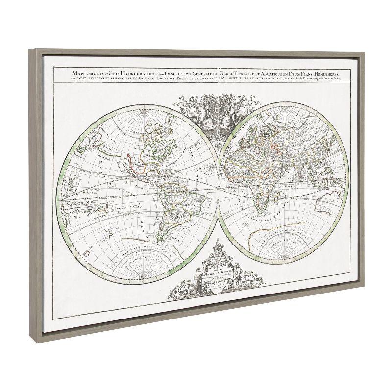 23" x 33" Sylvie Vintage World Map Framed Wall Canvas by Corinna Buchholz - Kate & Laurel All Things Decor: Modern Horizontal Artwork