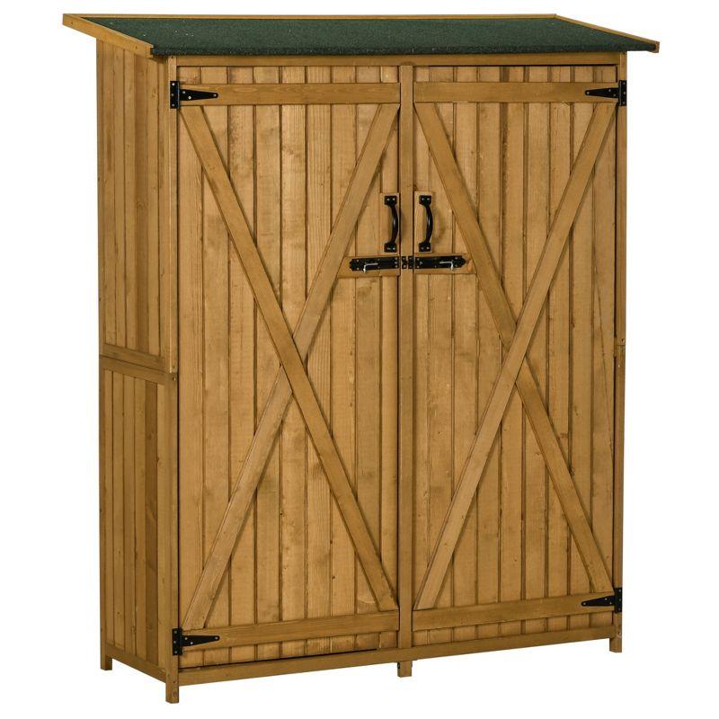 Natural Fir Wood Outdoor Storage Cabinet with Shelves and Lockable Doors