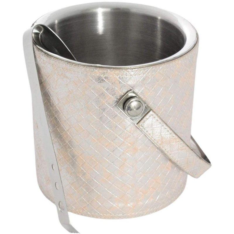 Sol Living 1.6 Qt. Double Wall Stainless Steel Ice Bucket Includes Tongs and Lid - Pink Leather