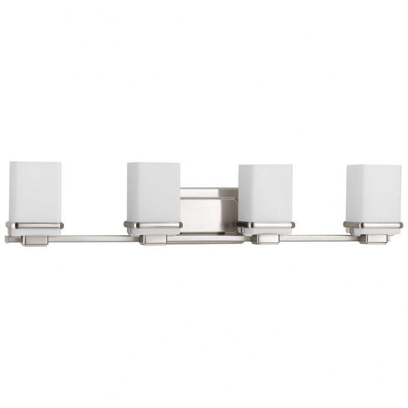 Progress Lighting Metric 4-Light Bath & Vanity, Brushed Nickel, Etched Opal Glass Shade