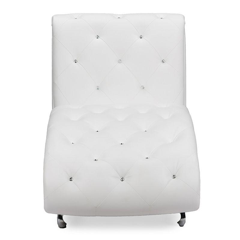 Pease Contemporary Faux Leather Upholstered Crystal Button Tufted Chaise Lounge White - Baxton Studio