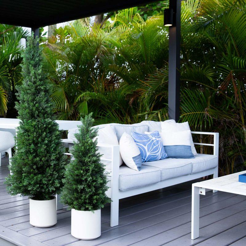 Nearly Natural 3-ft Artificial Cedar Tree in White Planter UV Resistant (Indoor/Outdoor)