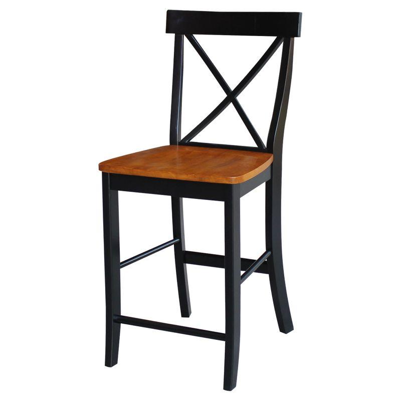 24" Black and Cherry Solid Wood X-Back Counter Stool