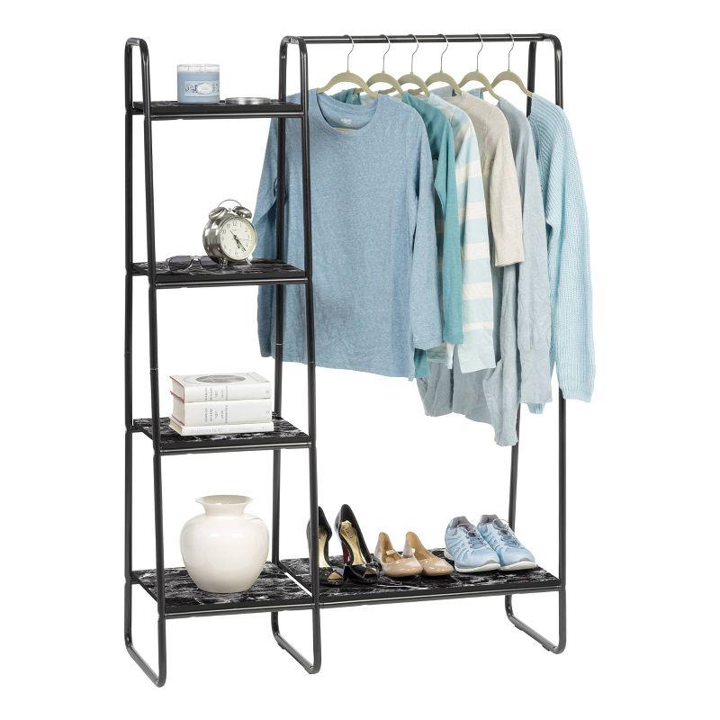 IRIS Metal Garment Rack with 5 Wooden Shelves Marble Black